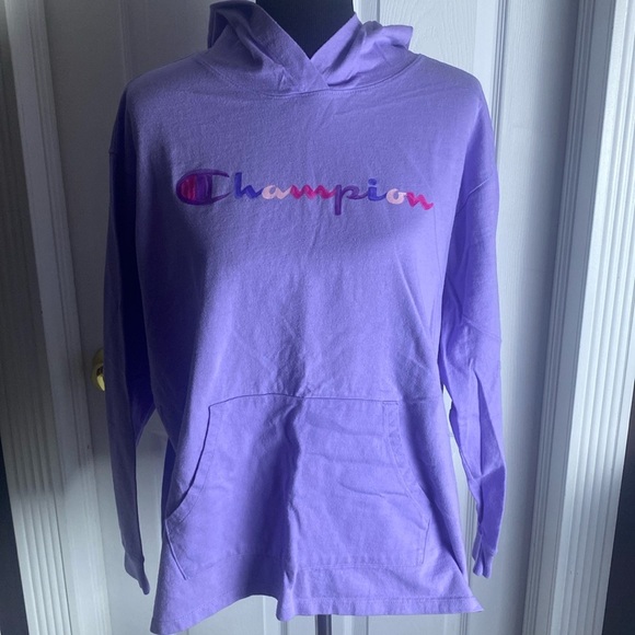 Champion Women’s Long Sleeve Hooded Tee w Kangaroo Pocket Purples & Pinks sz XL - Picture 1 of 7